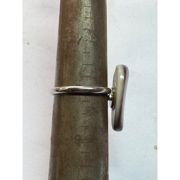 Estate Sterling Silver 925 Ring w/ Large Banded Agate Stone, Size 8, 4.4g - Picture 8 of 9